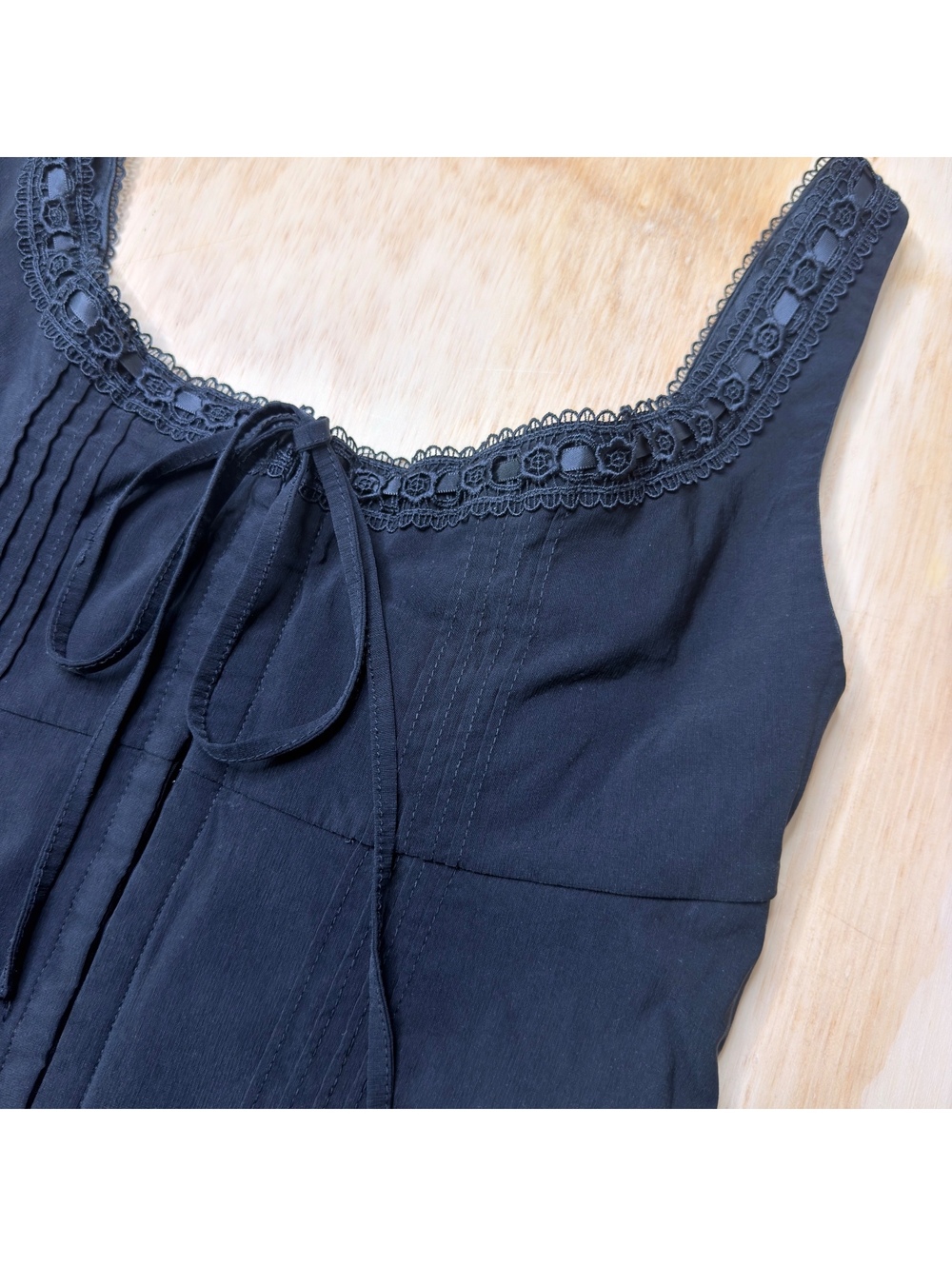 Corset Style Black Lace Trim Front with Ribbon Detail Babydoll Top Size M